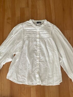 Gap White Cotton Button Front Lace Inset Blouse XXL